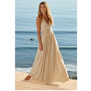 This is Love Beige Lace Maxi Dress